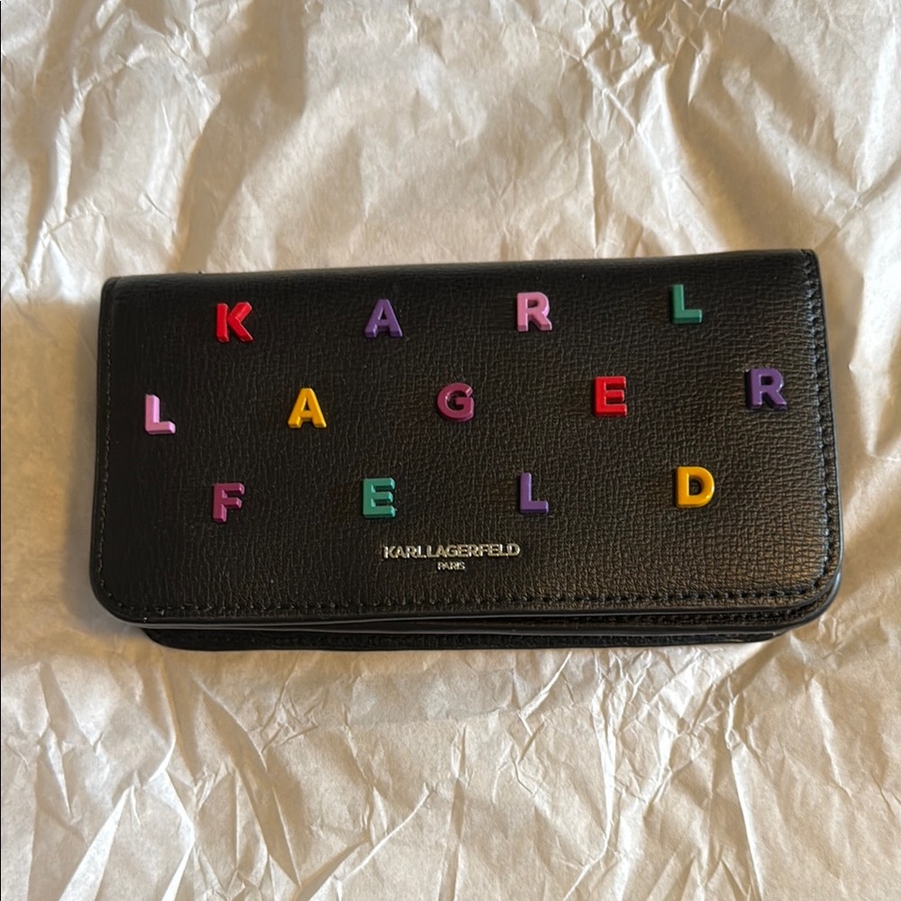 NWT-Karl Lagerfeld Black Wallet with Multicolor Letters